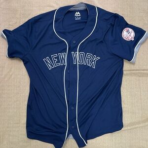 NY Yankee Majestic Navy Vintage Blue Jersey with White Accents